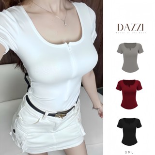 Áo thun nữ cổ vuông phối dây kéo vạt bầu DAZZI BRAND,áo thun babytee vải cotton mịn,áo thun dây kéo [A023]