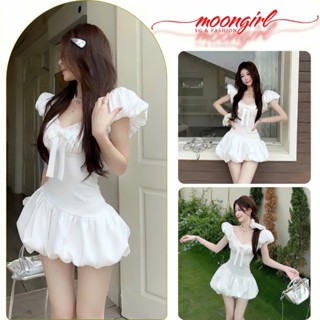 Váy Nữ Dáng Bí Đính Nơ Phối Ren Dáng Ngắn Chiết Eo Kèm Quần Bảo Hộ Rời, Đầm Dự Tiệc Xinh Moongirl M256