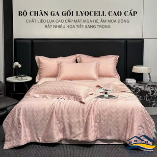  Bộ chăn ga gối Lyocell BOYA màu tím Genji Decor đầy đủ kích thước đệm 