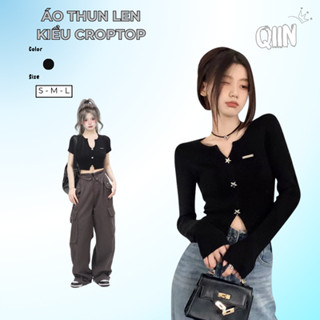  Áo Croptop Tay Dài Kiểu Cổ Chữ V Dáng Ôm Thời Trang Phong Cách Hàn Quốc A53 QIIN BOUTIQUE 