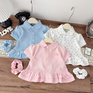 Tặng Búi Tóc Ong kis áo sơ mi màu chấm bi cho bé gái 10-30kg