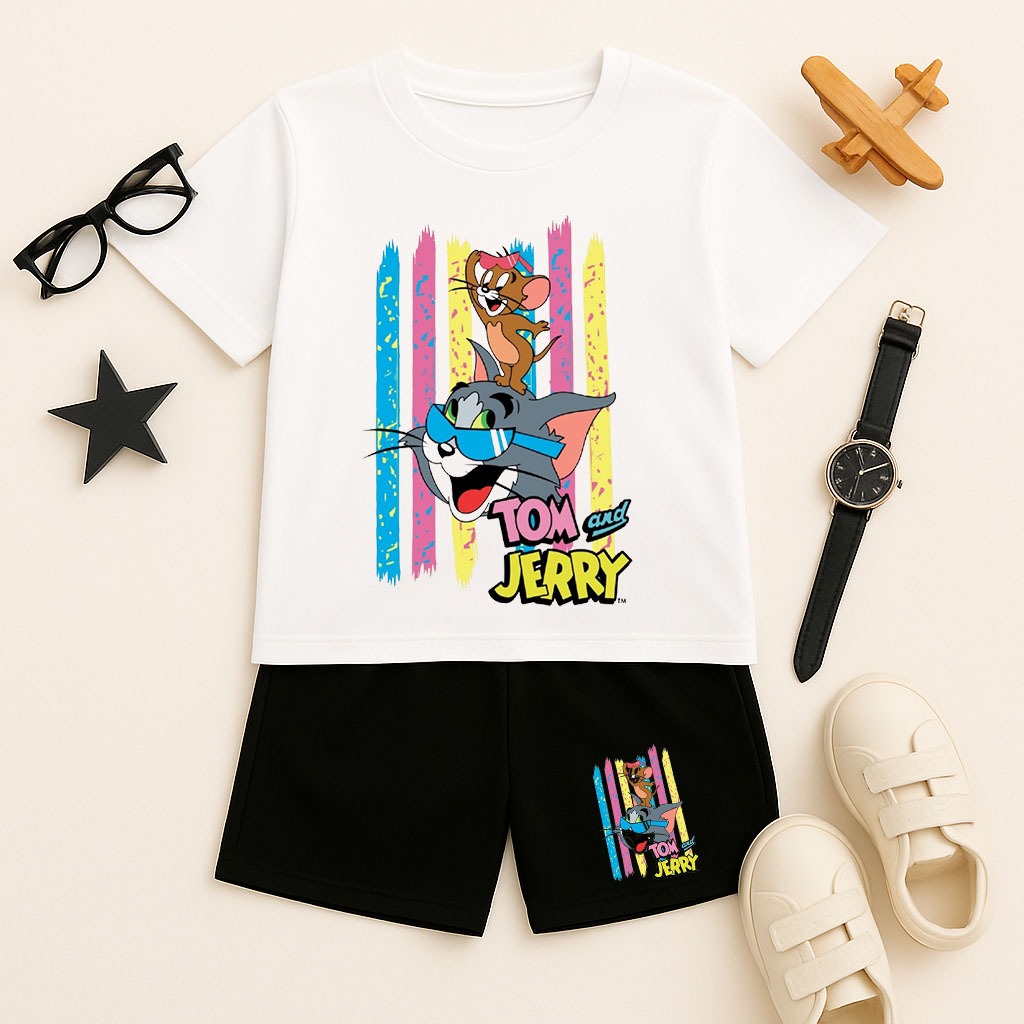 Bộ Cotton Trẻ Em Cho Bé Trai Bé Gái TOM & JERRY, 4 Màu Áo, Vải Cotton 4 Chiều, Thun Lạnh, size 11-35