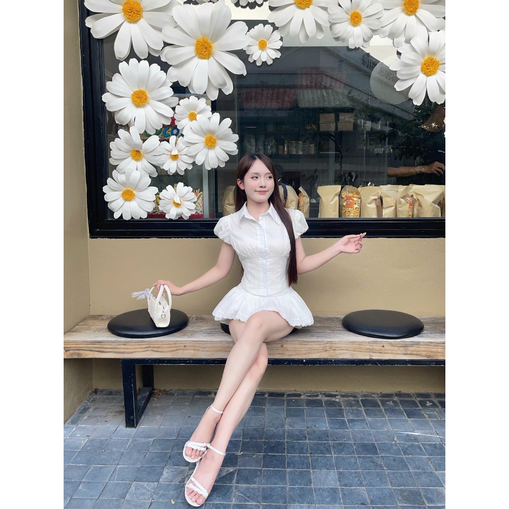 Set áo sơ mi tay bồng + Quần bí giả váy HH106 HaLuu Store phong cách năng động trẻ trung cho nữ | BigBuy360 - bigbuy360.vn