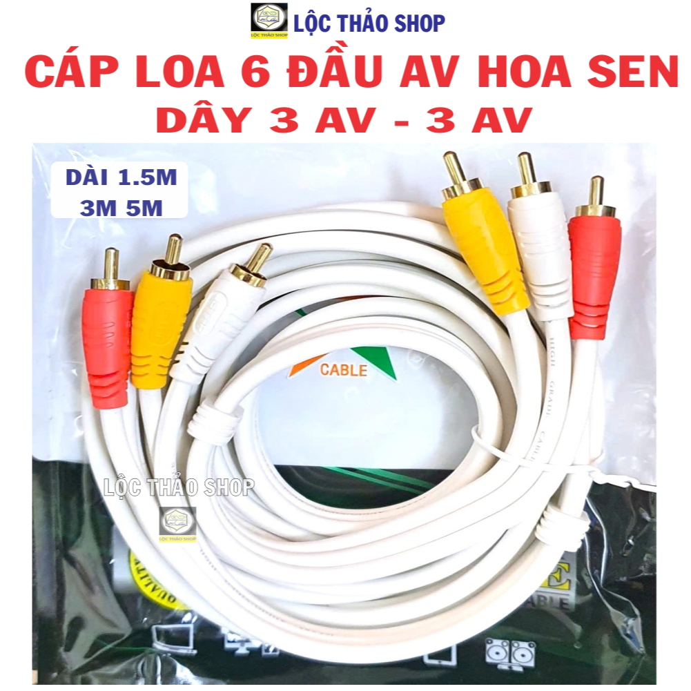 Cáp loa 6 đầu bông sen AV dài 1.5M 3M 5M - Dây 6 đầu AV Hoa sen - Dây 3 AV ra 3 AV - Dây AV