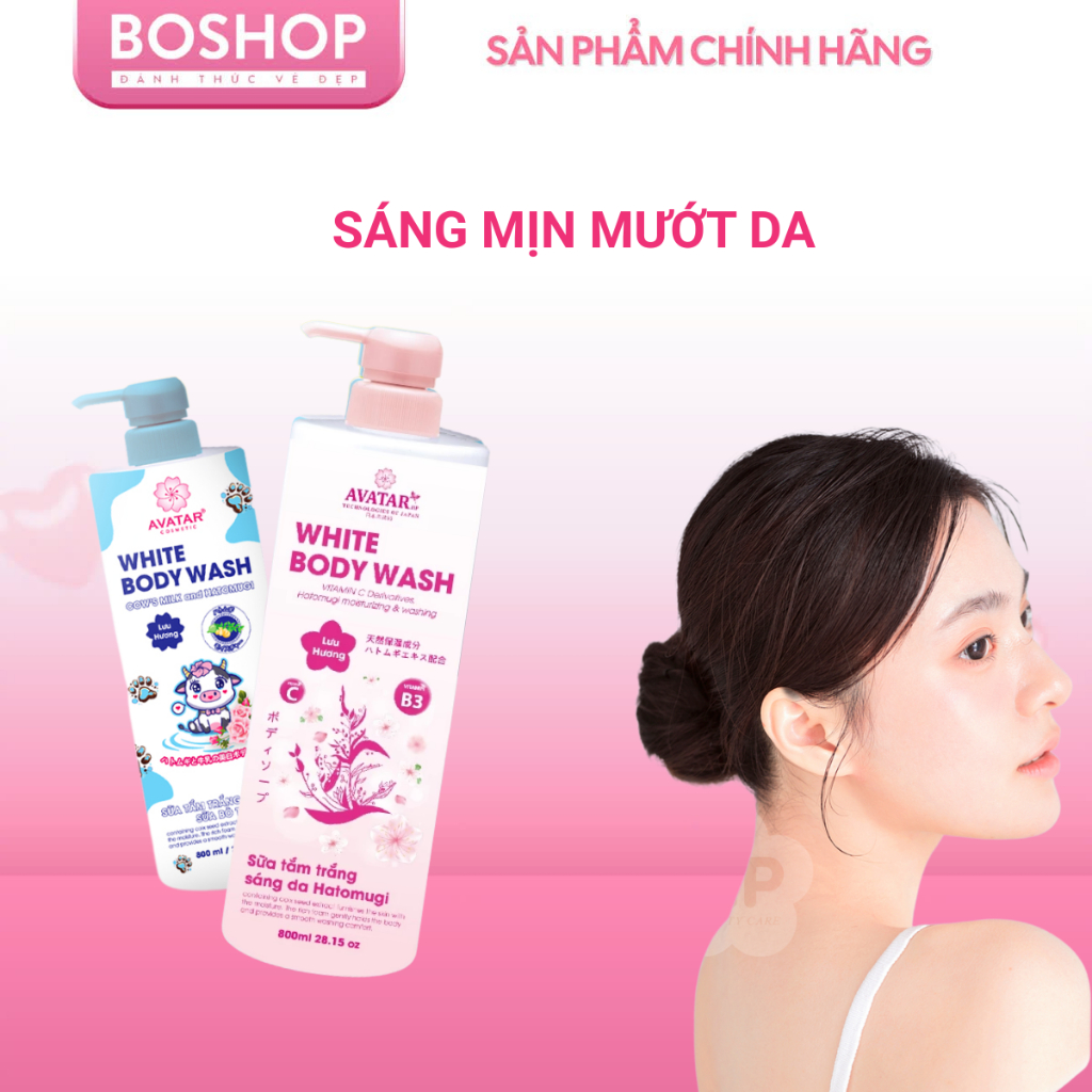 Sữa Tắm Trắng Sáng Da Sữa Bò Tươi - Avatar White Body Wash 800 mL