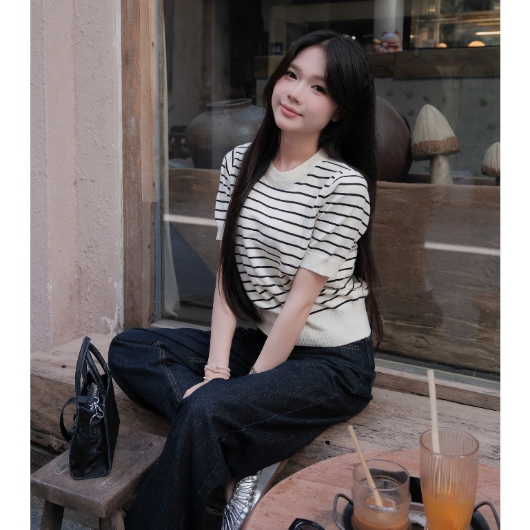 (BST hè HTIQUE) Áo len kẻ ngang basic, Áo len dệt kim nhẹ nhàng dễ phối đồ HT27 | BigBuy360 - bigbuy360.vn