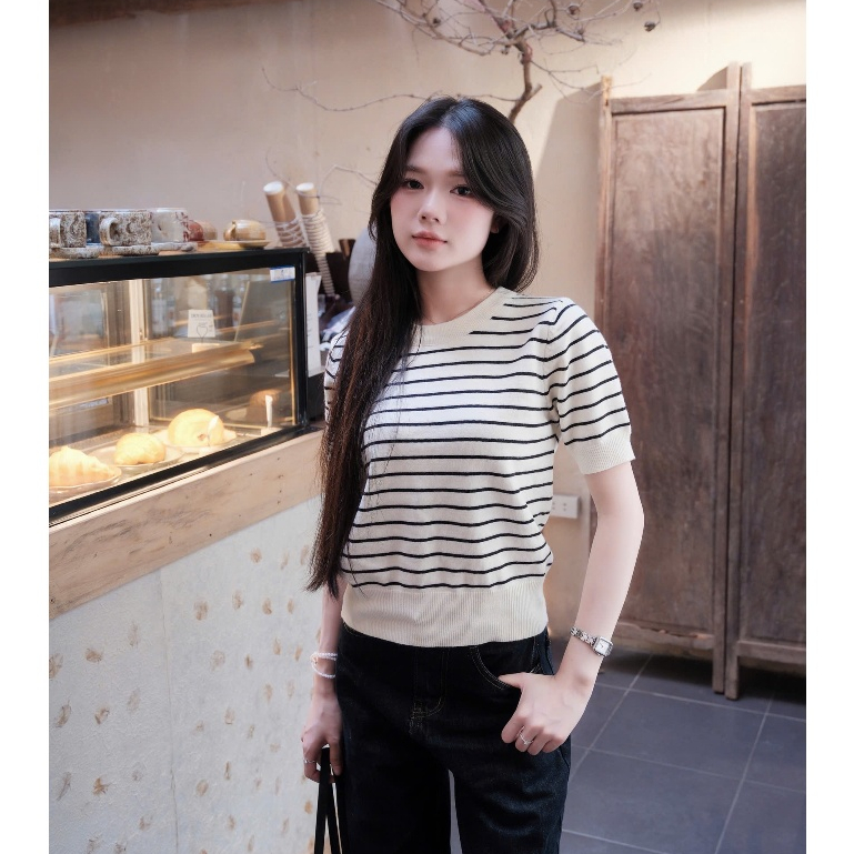 (BST hè HTIQUE) Áo len kẻ ngang basic, Áo len dệt kim nhẹ nhàng dễ phối đồ HT27 | BigBuy360 - bigbuy360.vn