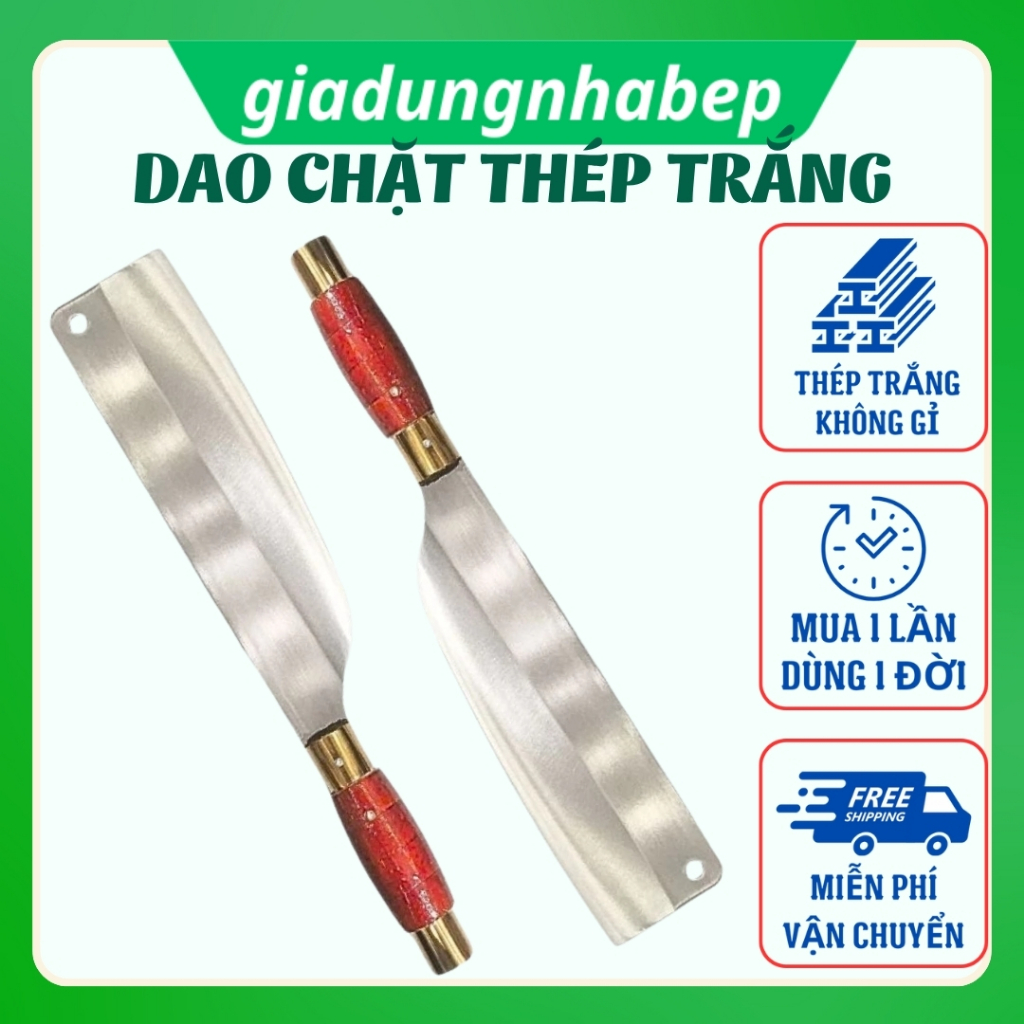 Dao chặt gà, thép trắng không gỉ, dao nhà bếp cán gỗ ép đinh tán