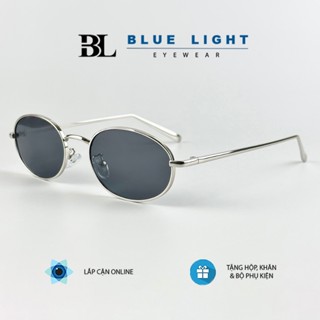  Kính Râm Kính Mát Nam Nữ BLUE LIGHT Mắt Oval Dẹt Gọng Kim Loại Bạc Cứng Cáp Mắt Đen Xanh Dương Chống UV 400 Bảo Vệ Mắt 