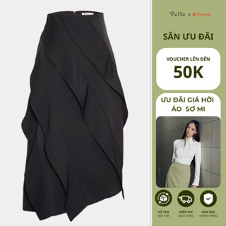 Chân váy bút chì đen dáng dài công sở nữ – Bèo vạt xéo tôn dáng – Vella Fashion VV25129