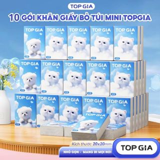  Combo 10 Gói - Khăn Giấy Mini Mèo TOP GIA 8 Tờ   Gói Giấy Bỏ Túi 4 Lớp Cao Cấp Nhỏ Gọn Chính Hãng 