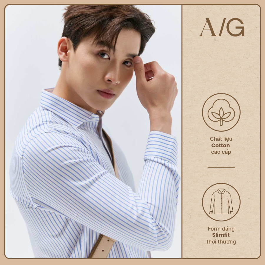 AG877 Áo Sơ Mi Americus Gosani Cao Cấp Sọc Màu Xanh Dương