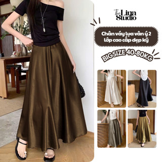 Chân váy lụa vân ý 2 lớp bồng xoè TheLinaStudio có bigsize 75kg chất dày đẹp hàng kỹ mặc dịp lễ công sở sang trọng CV012