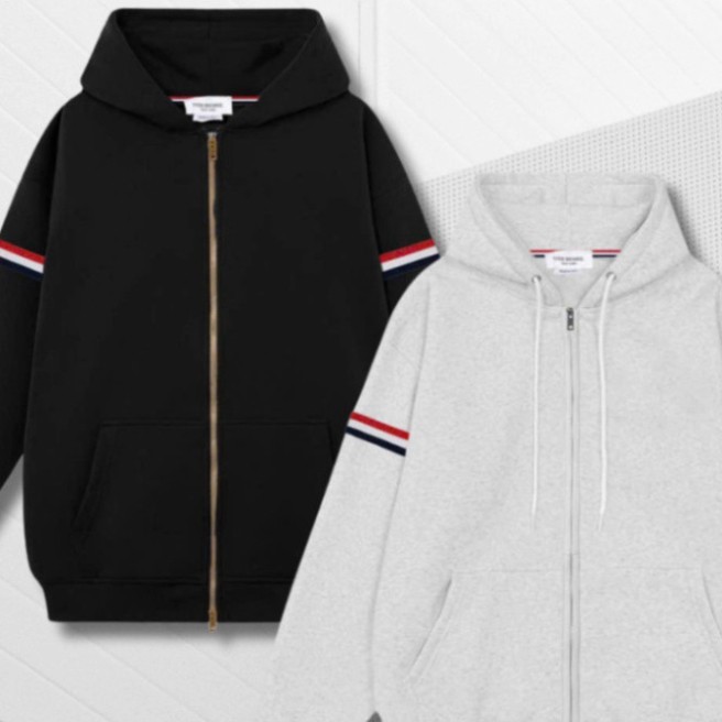 Áo Khoác Hoodie Thom Browne Zip Dây Đỏ Nón 2 lớp Chất Nỉ Chân Cua Dày Dặn Full Tag Mạc