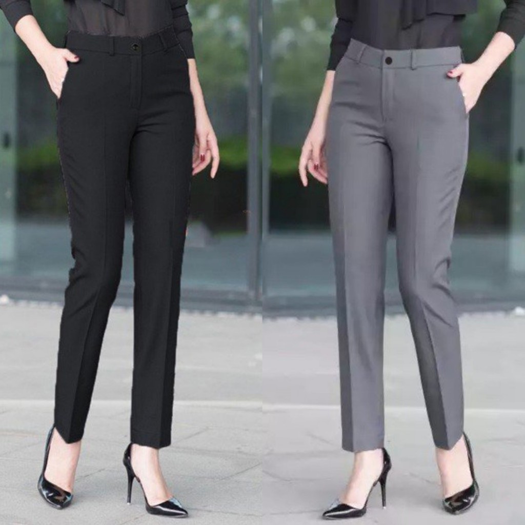 Quần tây nữ công sở lưng cao dáng dài màu đen xám xanh than chất vải mềm Quần baggy nữ cạp cao bigsi