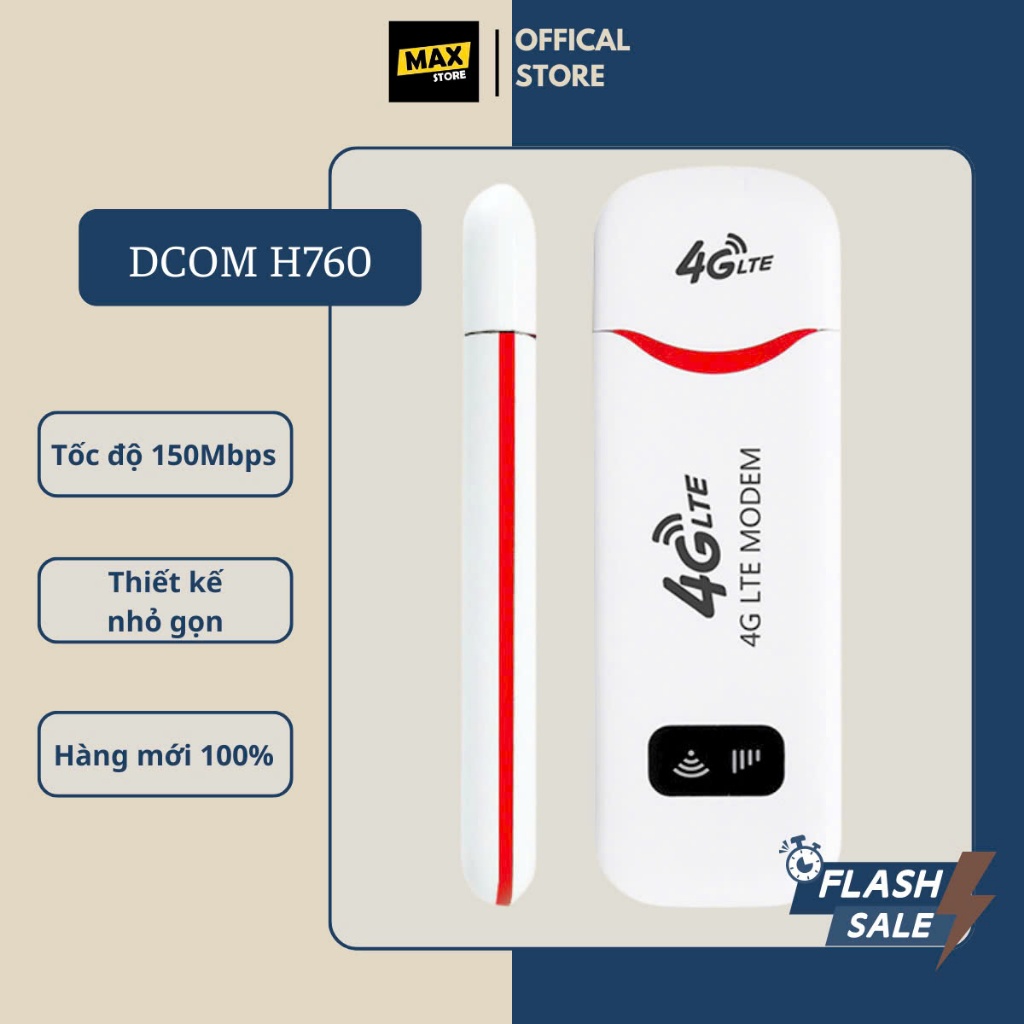 Wifi, Bộ Phát Wifi USB 4G Dcom H760 Hàng Mới Thiết Kế Nhỏ Gọn Hỗ Trợ Tất Cả Các Nhà Mạng - MaxStore