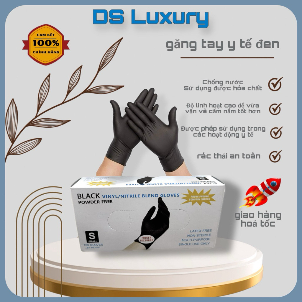 [Hộp 100 chiếc] Găng Tay Cao Su Đen NITRILE, Cao Su Thiên Nhiên Cao Cấp