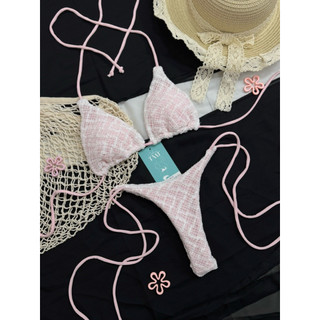 Bikini Camcam- bikini 2 mảnh ren trắng phối hồng áo tam giâc ôm ngực quần lọt nhỏ siêu xinh(sẳn hàng- hoả tốc)