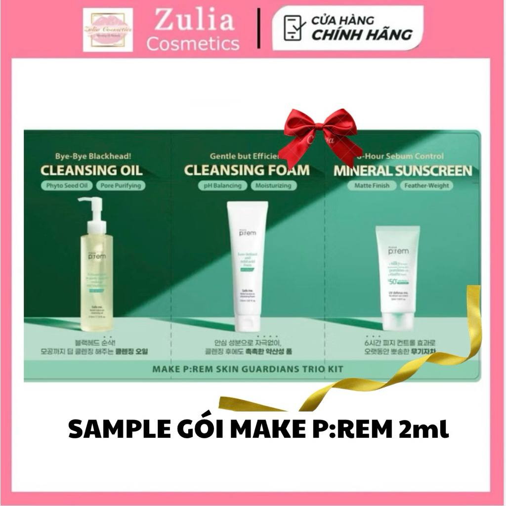Sample Set Prem Dùng Thử (Tẩy Trang + Sữa Rửa Mặt + Kem Chống Nắng) Mini Skincare Cơ Bản