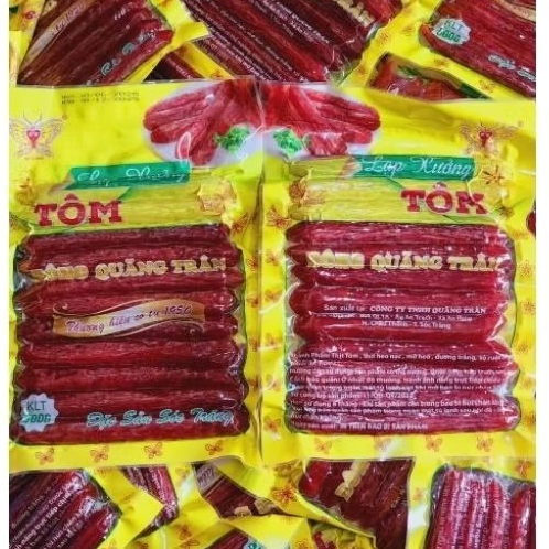 1kg lạp xưởng Tôm Sóc Trăng ( cty TNHH Quảng Trân) loại ngon thương hiệu có từ 1950  ( 2 túi )