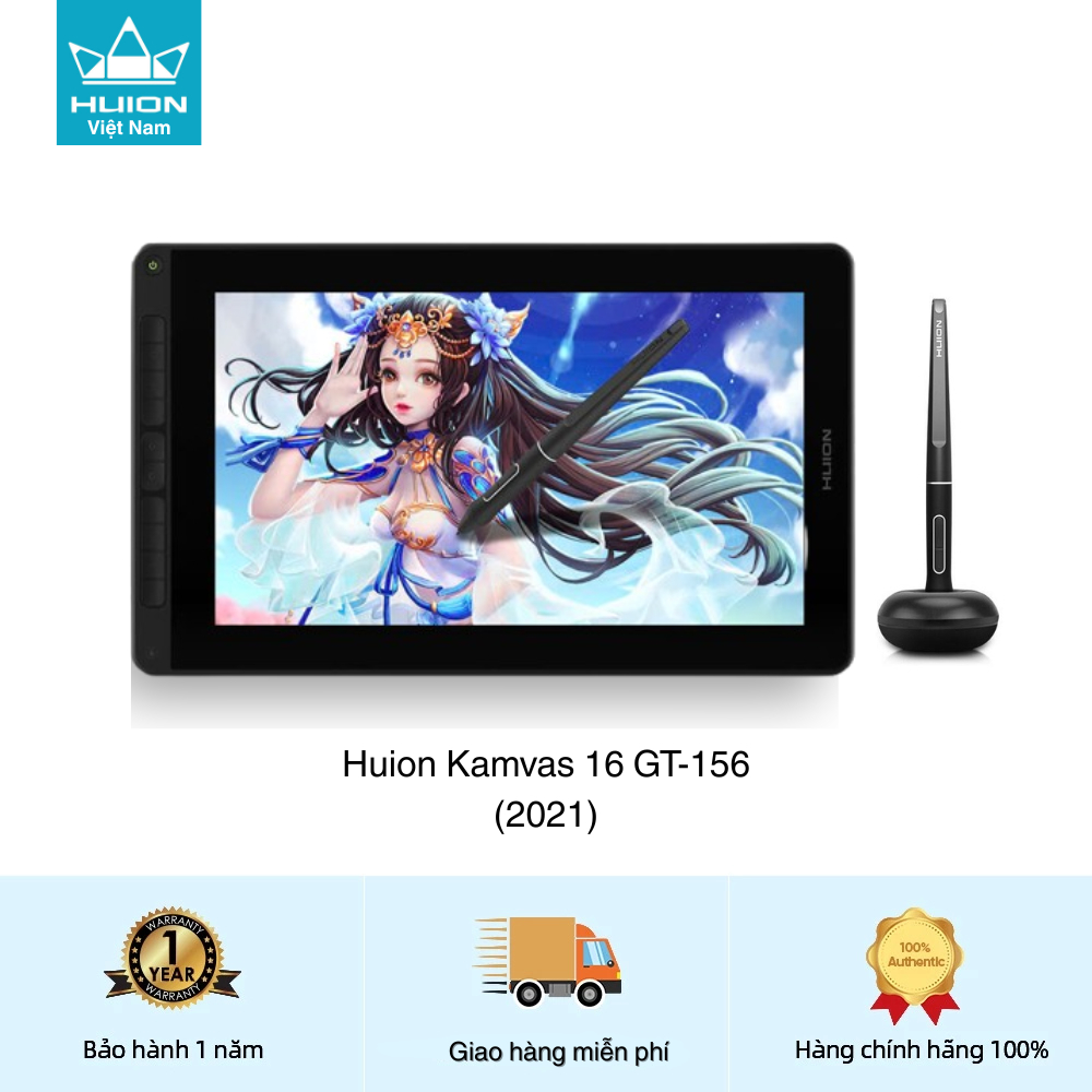 [NEW] Bảng Vẽ Màn Hình HUION Kamvas 16 GT-156 Màn Hình 16 Inch Độ Phân Giả FullHD Bút Cảm Ứng