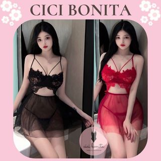  CV91 Váy ngủ sexy 2 dây ren họa tiết gợi cảm - đầm ngủ nữ hở lưng nóng bỏng CICI BONITA HCM 