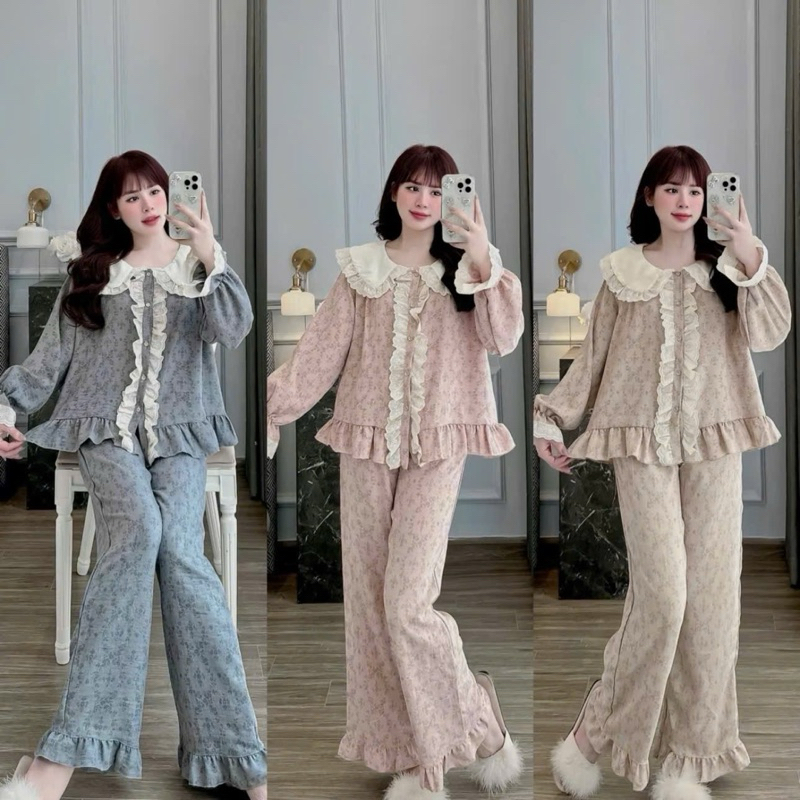 Bộ Ngủ Pijama Nữ , Bộ Ngủ Đũi Vân Mây
