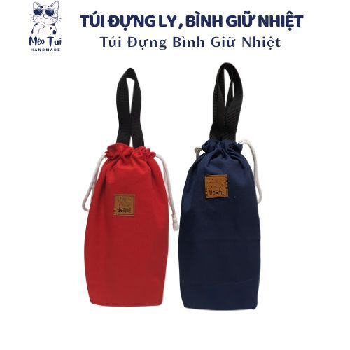 Túi vải 2 lớp có dây rút, đựng bình giữ nhiệt LocknLock, ly trà sữa, chất liệu dày dặn
