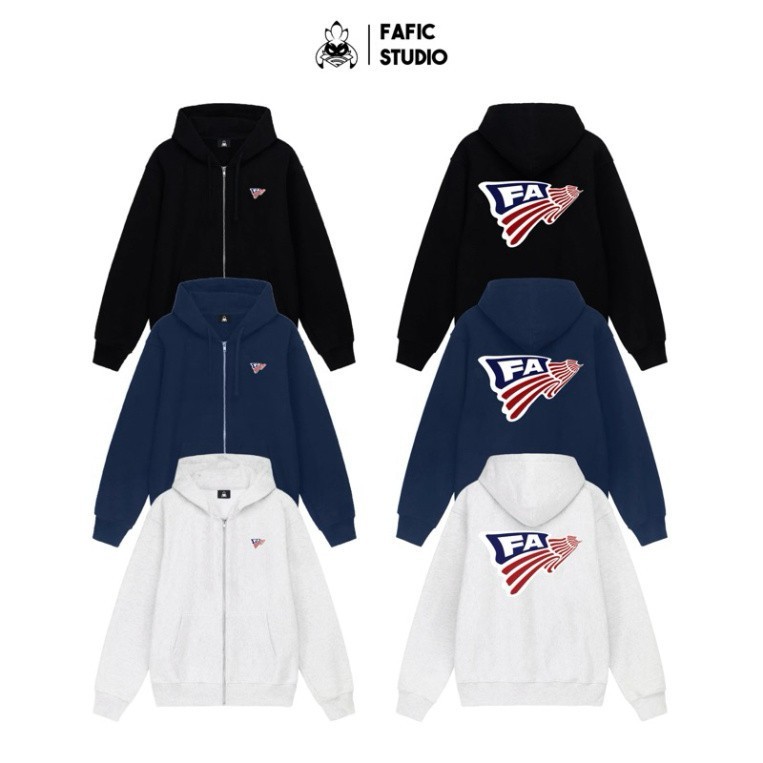 Áo Khoác Zip Dây Kéo Khóa Chất Nỉ Bông " FLAG FAFIC " thêu Cờ Jacket FAFIC studio 400gsm NAM NỮ UNIS