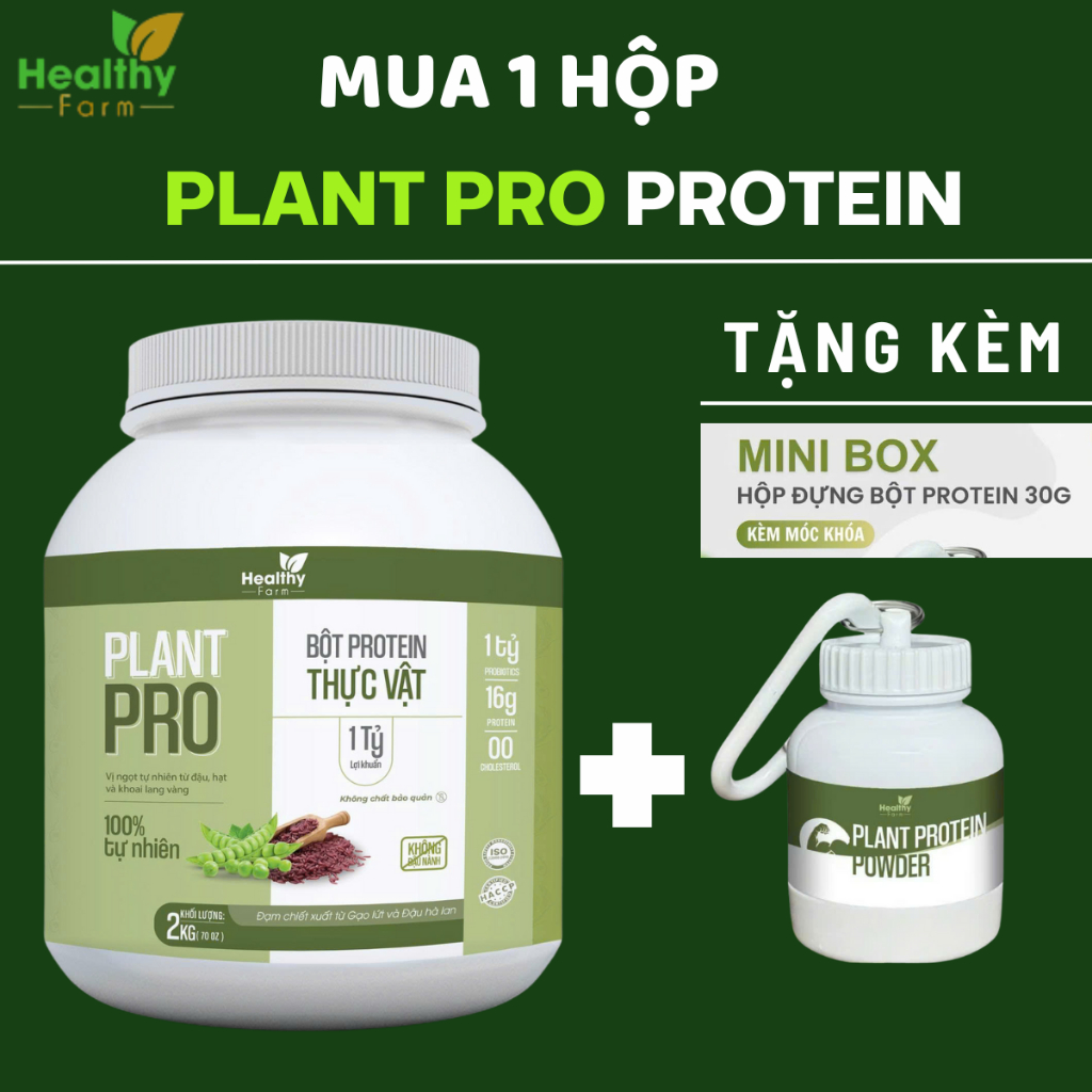PLANT PRO Bột protein thực vật 1HỘP + HŨ MINI ĐỰNG bột Healthyfarm