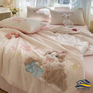 Bộ chăn ga gối phi lụa thêu thú cưng dễ thương Genji Decor đầy đủ kích thước đệm