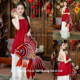  Áo yếm gấm đỏ mặc tết chụp ảnh trung thu mẫu 2025 thh 