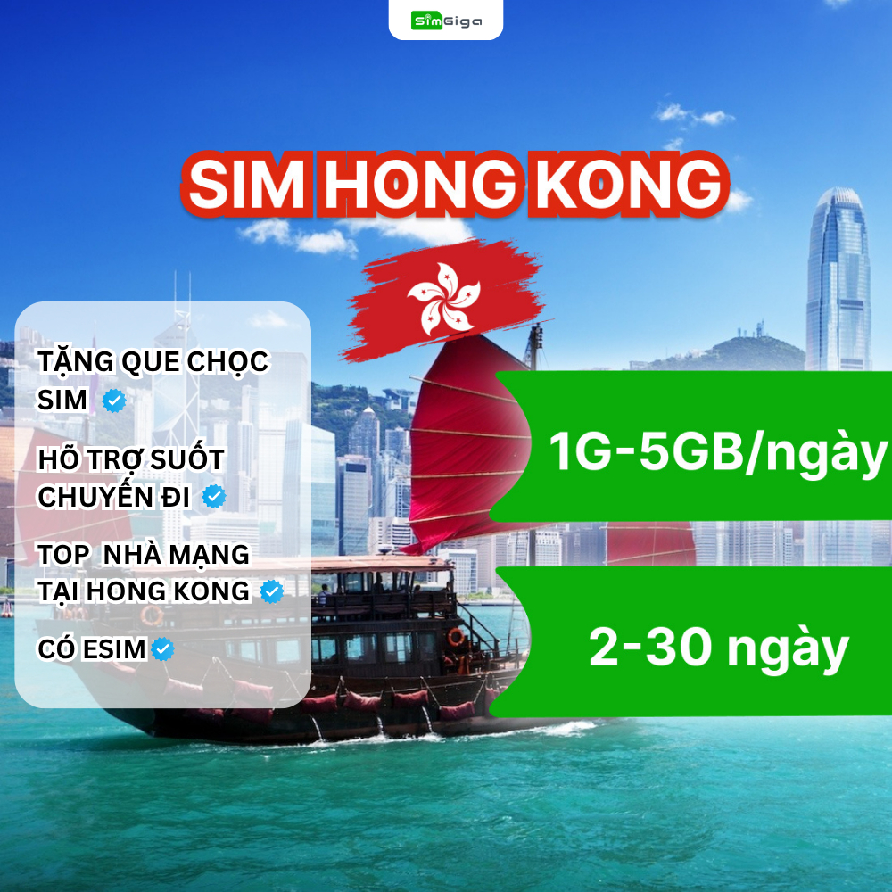 SIM Du lịch Hong Kong, eSIM Du lịch Hong Kong, SIM Hong Kong 4G/5G tốc độ cao