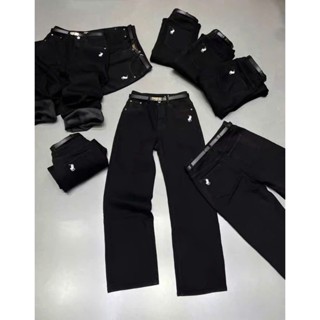 Quần jean xuông CHAUZI thêu ngựa hot trend Quần bò ống rộng trắng-đen thêu kiểu dáng basic QD888