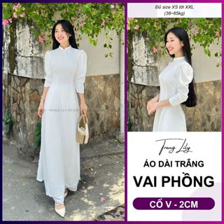 Áo dài trắng học sinh, vai bồng, tay phồng lỡ, lụa Mỹ cao cấp, đồng phục học sinh cấp 3 - Trang Lily Áo Dài