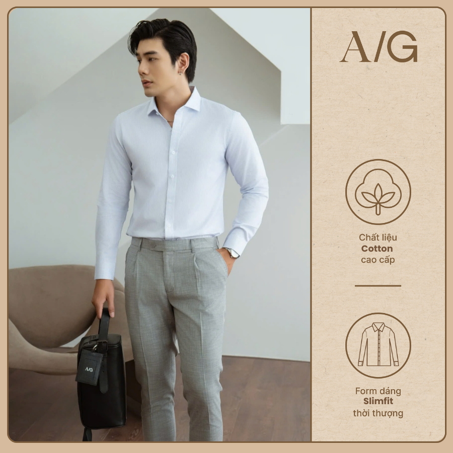 AG876 Áo Sơ Mi Americus Gosani Cao Cấp Sọc Màu Xanh Nhạt