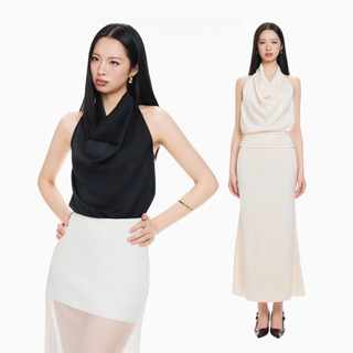 RECHIC Áo kiểu Dhara dáng yếm cổ đổ hở lưng nhẹ sang trọng nữ tính