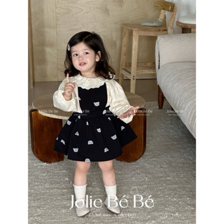  Set Áo Dài Tay Cổ Phối Ren Và Váy Yếm Hoạ Tiết Hình Gấu Dành Cho Bé Gái Phong Cách Thời Trang Hàn Quốc 