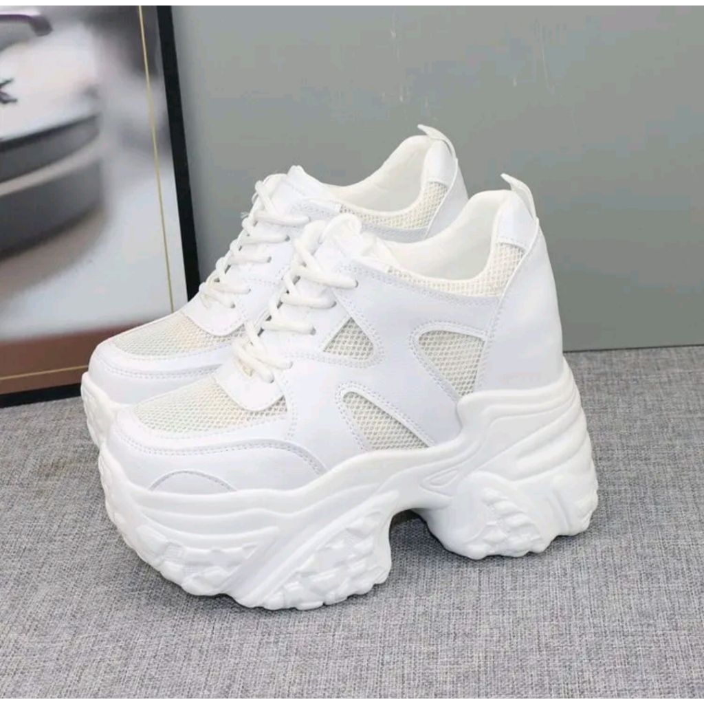 Giày  Lưới Thoáng Khí, GiàyThể Thao Nữ Đế  Sóng Cao 9-10cm Phong Cách Hàn Quốc Đ-7#