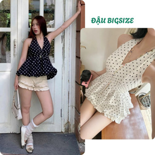 Áo yếm bigsize nữ họa tiết chấm bi nhún eo dáng phồng dễ thương chất mềm mịn lưng thun sau co giãn - A193