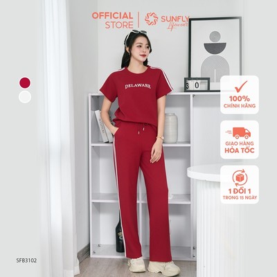 Set đồ nữ cotton gân SUNFLY áo cộc quần dài SFB3102