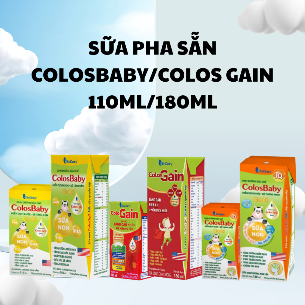 Sữa tăng cân, tăng miễn dịch ColosBaby/Colos Gain Sữa pha sẵn Thùng 48 hộp 110ml/180ml cho trẻ nhỏ
