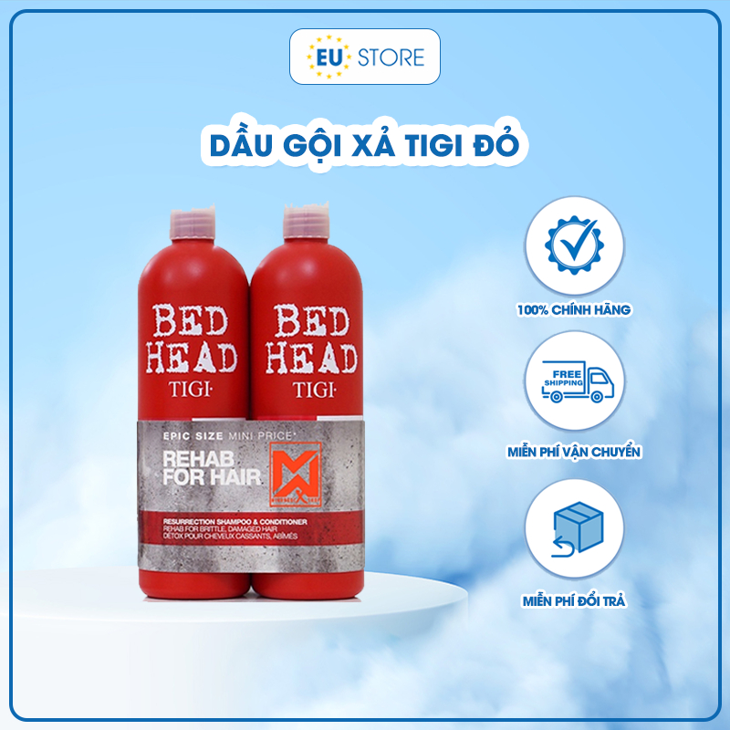 [Bản Mỹ] Cặp dầu gội xả Tigi đỏ Bed Head 750ml phục hồi tóc hư tổn, khô xơ cấp độ 3