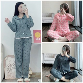 Set bộ cổ sen tiểu thư dễ thương bunnysky đồ bộ mặc nhà nữ thiết kế cổ sen bánh bèo vải đũi gân mềm đẹp
