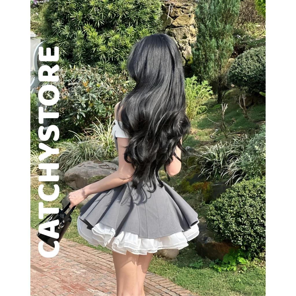 Đầm dự tiệc trễ vai phối nơ ôm eo dáng ngắn xoè viền voan xoăn tôn dáng sang chảnh CATCHYstore phong cách tiểu thư xinh | BigBuy360 - bigbuy360.vn