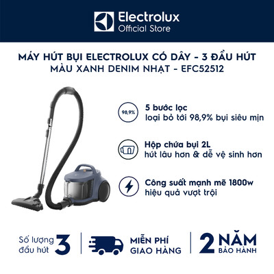 Free giao hàng - Máy hút bụi cầm tay Electrolux có dây, dạng hộp, 3 đầu hút Clean 500 -Màu xanh denim nhạt - EFC52512