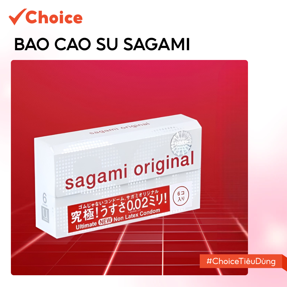 [Choice] Bao Cao Su Sagami 002 SGM 0.02 H6 Siêu Mỏng 0.02mm, Non Latex Hộp 6 Chiếc Đỏ