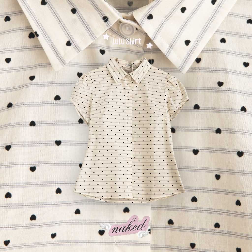 Áo sơ mi tay bồng nữ NAKEDbyV sơmi tay ngắn dáng babytee kẻ phối chấm bi LULU SHIRT | BigBuy360 - bigbuy360.vn