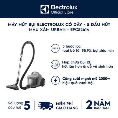 Máy hút bụi cầm tay Electrolux có dây, dạng hộp, 5 đầu hút Clean 500 - Màu xám - EFC52614