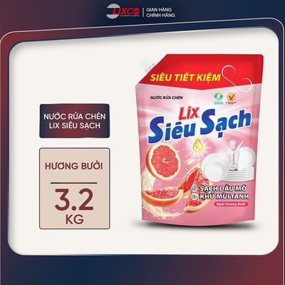 Nước rửa chén siêu sạch hương bưởi can 1,4kg và túi 3,2kg, can 3.5kg Lixco - Chăm Sóc Gia Đình